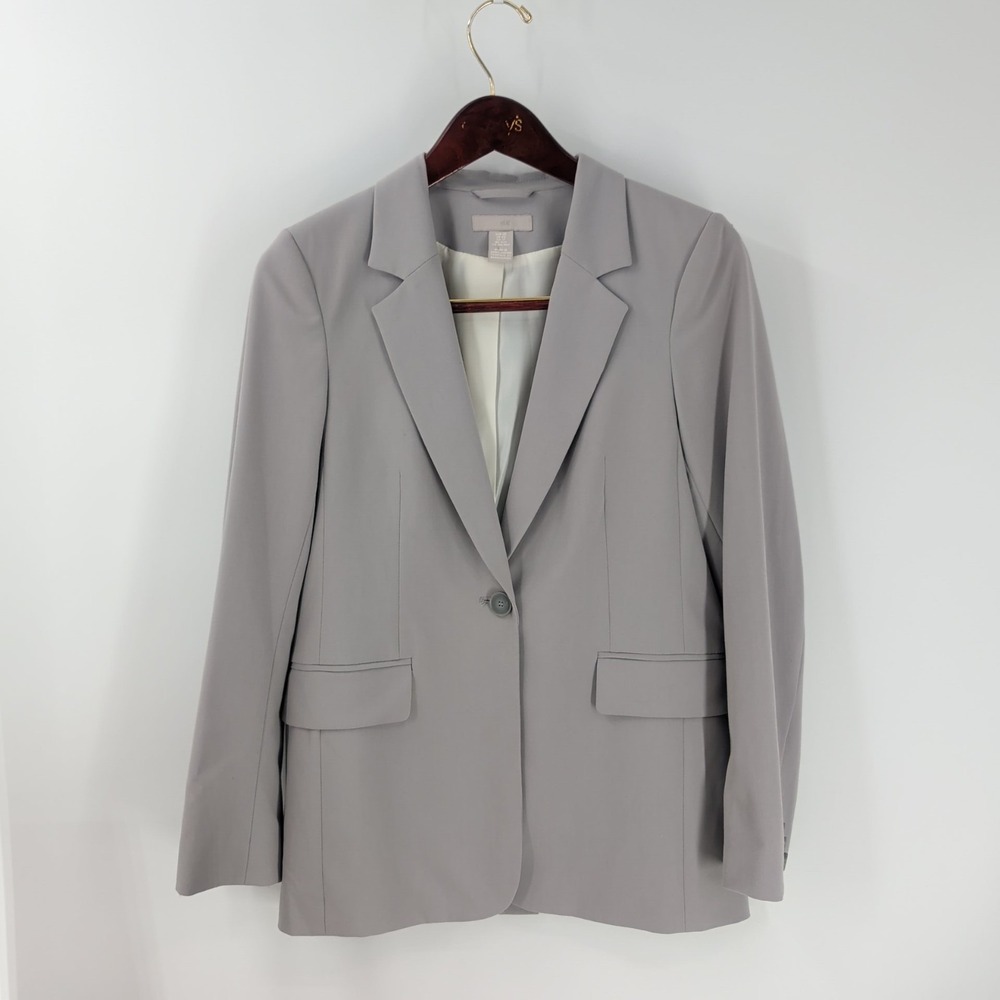 H&M Solid Business Classic One Button Single-Breasted Blazer Light‎ Gray Size XS